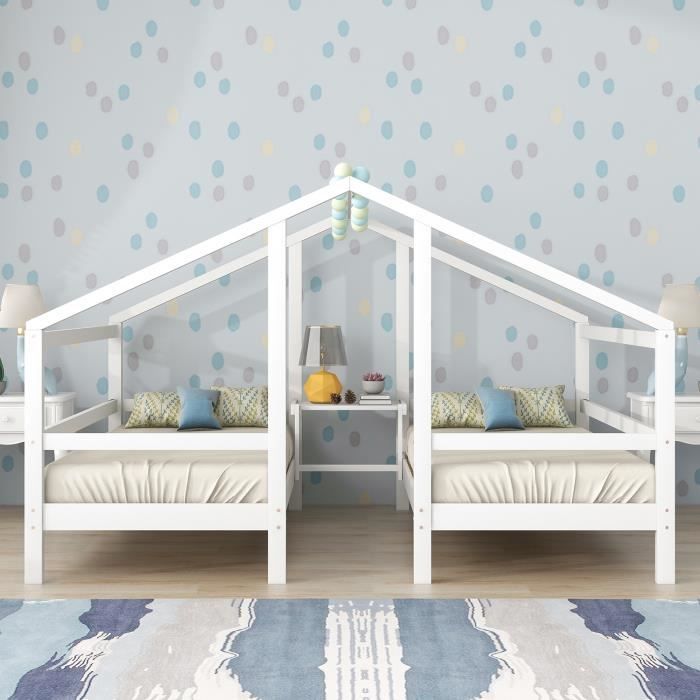 Merax lit mi-hauteur 90x200cm avec tiroir et échelle, lit cabane pour  enfant, structure en bois massif, sommier à lattes, blanc - Cdiscount Maison