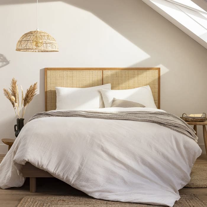 TERRE DE NUIT T&ecirc;te de lit cannage 166 cm en bois massif naturel - 