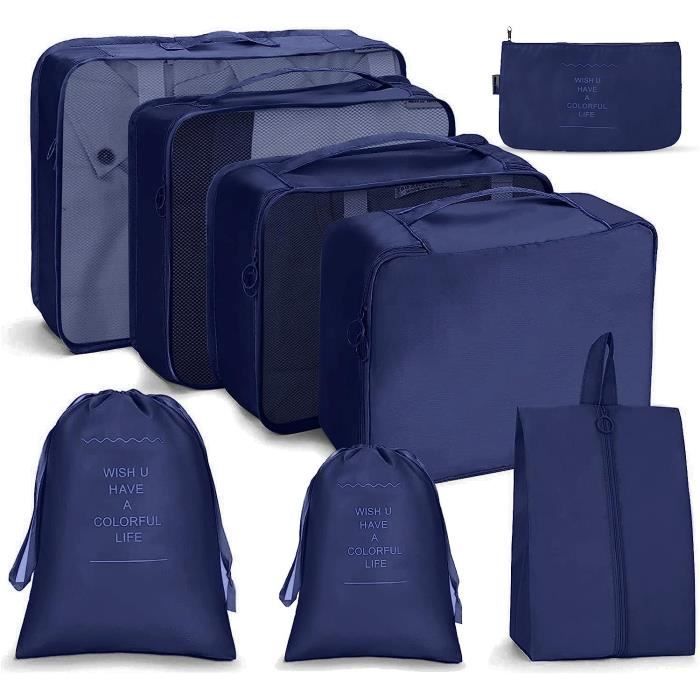 Set 8 Organisateurs Valise Shadcoler - Packing Cubes Imperméables - Sacs Rangement Voyage - Bleu Pâle