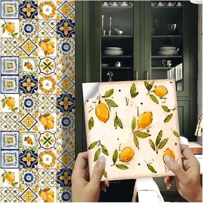 32 Pcs Carrelage Adhésif Fleur Jaune Credence Adhesive Pour Cuisine  Brique,Stickers Muraux Salle De Bains Adhesif Mural Avec [P7002]