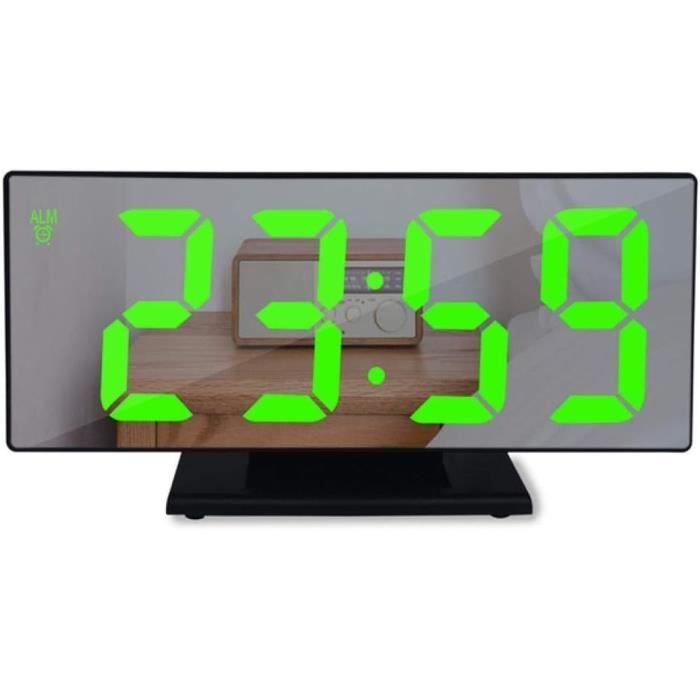 Réveil LED Miroir 16 Cm – Affichage Température, Luminosité Réglable, Commande Vocale