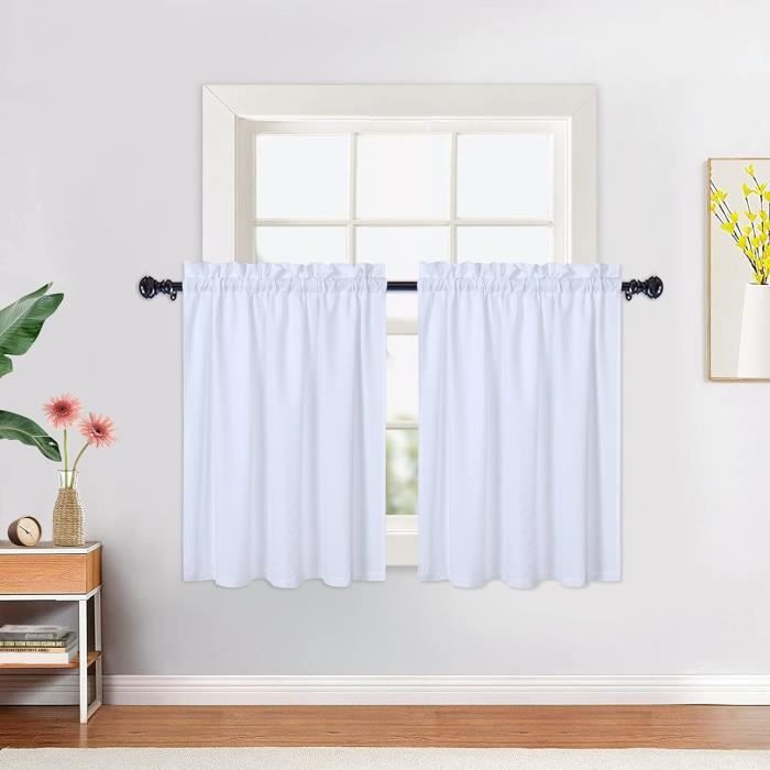 Rideaux De Cuisine Courts En Filet Avec œillets - 60x40 Cm Blanc - Pour Fenêtre, Placard Ou Buanderie - Déco Légère Et Pratique