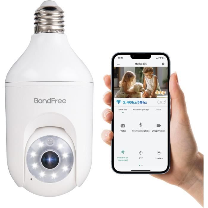 2K (3MP) Ampoule Camera Interieur/Exterieure WiFi, 2.4/5GHz Caméras De