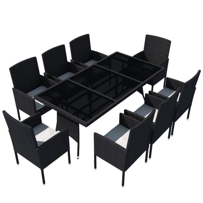 vidaXL Salon de jardin 9 pcs avec coussins Résine tressée Noir