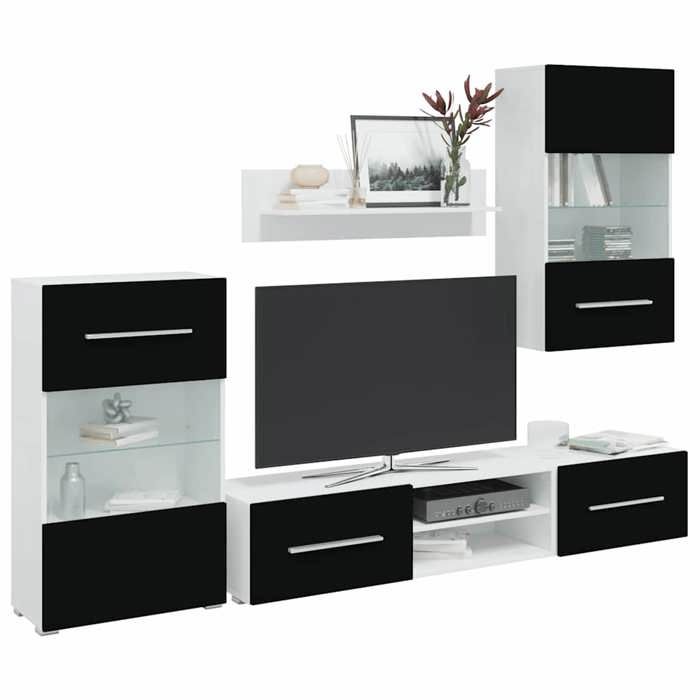 vidaXL Meuble TV Mural avec Éclairage LED 5 Pièces Armoire de Télévision avec Compartiment Meuble Télé de Salon Intérieur 243864