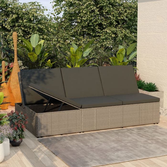 Canapé de jardin convertible avec coussin - Gris - 200 x 121 x 87 cm