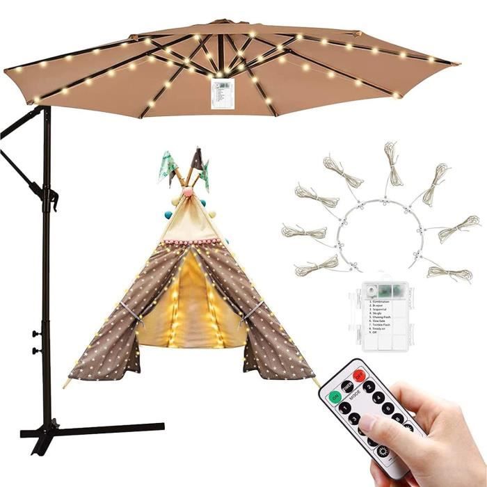 Guirlande Lumineuse de Parasol - LED à Piles étanche avec Télécommande en 8 Mode pour Parasols de Jardin Tentes de Camping