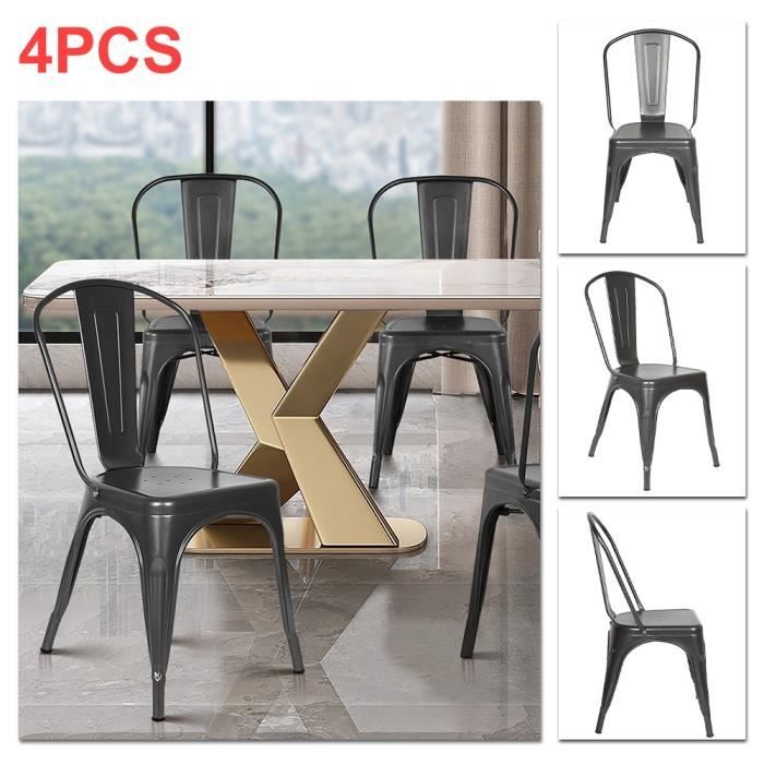 Chaises de salle à manger en métal XUANYU - Gris foncé - Lot de 4 - Style industriel - Intérieur/Extérieur
