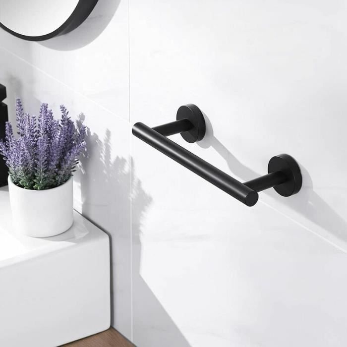 Porte-Serviettes Double Sans Perçage Acier Inoxydable Noir - Adhésif Robuste Pour Salle De Bain Et Cuisine