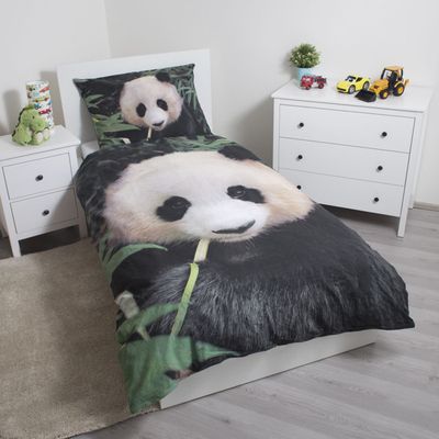 Housse De Couette 140x200 Panda Lion Jungle – Parure Lit Enfant Ado 1 Personne Microfibre Douce + 2 Taies 50x75 Multicolore
