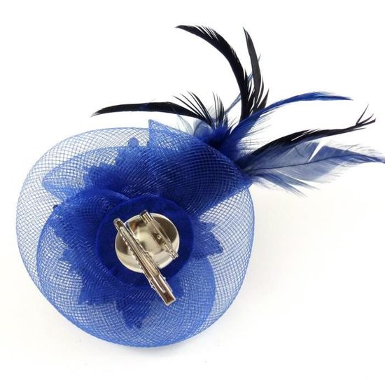 Pince à cheveux avec fleur en cuir bleu