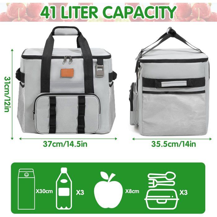 BBLTIFF Sac Isotherme 40L Grand Modèle Pliable - Glacière Souple Avec Bandoulière Pour Pique-Nique Et Camping (Noir)