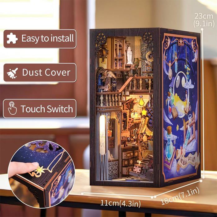 DIY Book Nook Kit Serre-Livres Miniature Bibliothèque Avec LED - Puzzle 3D Bois Pour Adultes