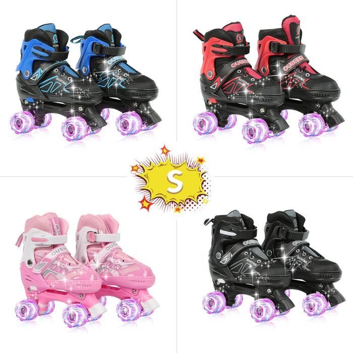 Patins à Roulettes Enfants Taille Réglable - 3 Tailles (S, M, L) - Frein Droit, Triple Fermeture - Pour Intérieur Et Extérieur - Rose Sakura - 4