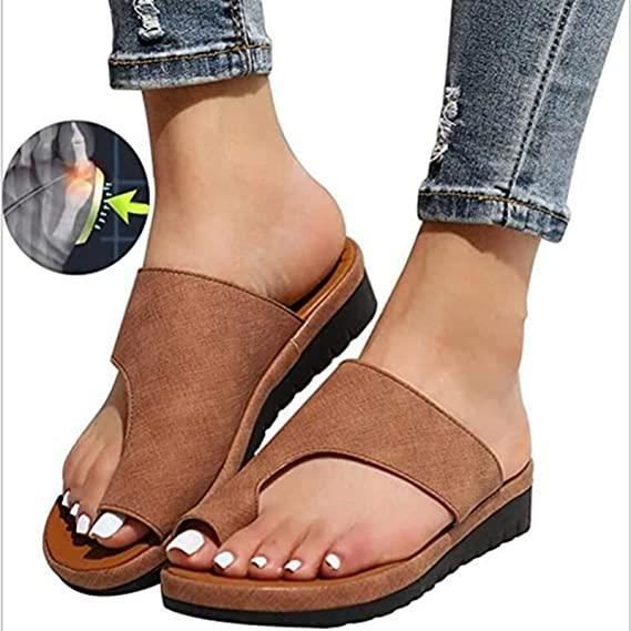 Sandales orthopediques pour femme en cuir beige Confortables et legeres Talon plat et bout ouvert Beige Cdiscount Chaussures