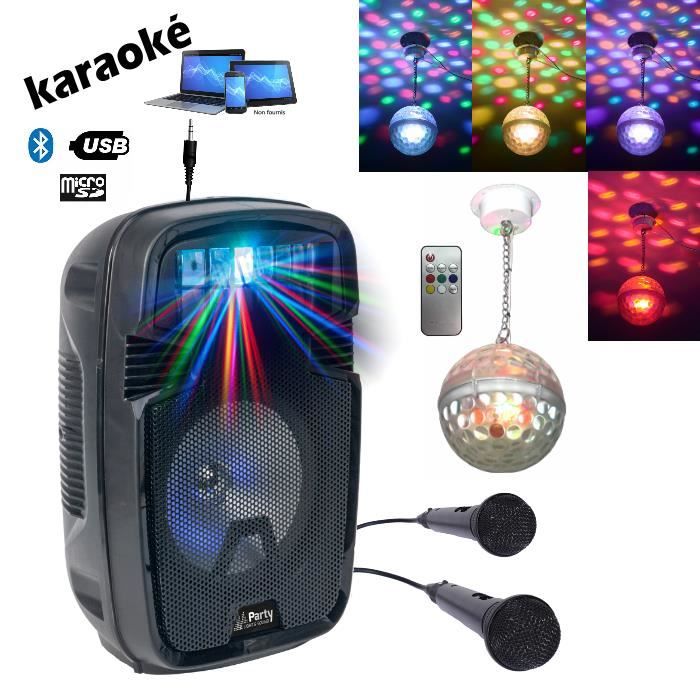 Pack enceinte autonome Karaoké Bluetooth avec jeux de lumière, micro et  support