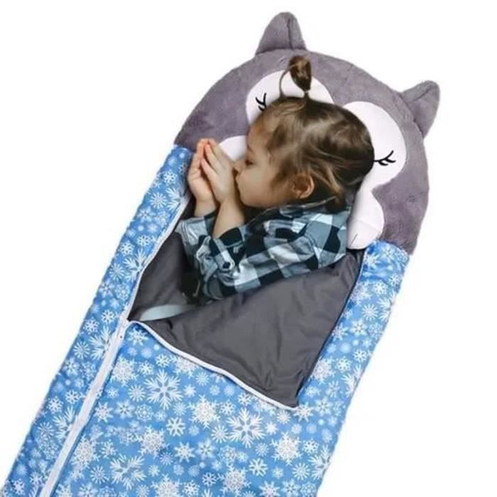 Sac de Couchage Enfant PIMPIMSKY Modèle BLEU-N111 160x60 cm Coton  Avec Oreiller Intégré