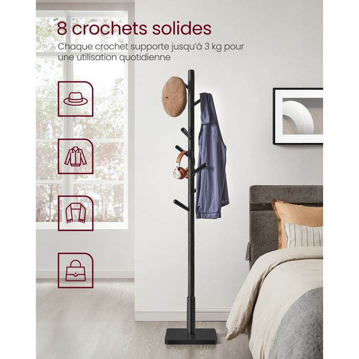 Porte Manteau Entrée Portemanteau En Bois YheenLf Avec 8 Crochets - Hauteur Réglable - Blanc - Pour Entrée Ou Chambre Portemanteau Design Blanc