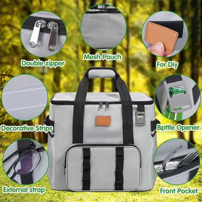 Sac Isotherme 40L Pliable Et Réutilisable – Super Pratique Pour Les Courses, Le Pique-nique, Le Camping Ou Le BBQ, Noir (43x30x31 Cm)