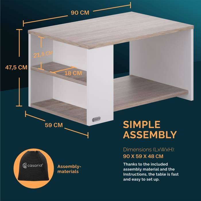 Table basse relevable LONDA – Chêne et beige, avec rangement pratique