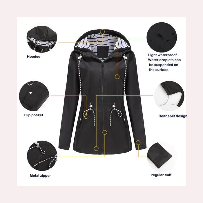 Veste de pluie à capuche pour femme avec fermeture éclair - Grande taille - Coupe-vent à capuche - Grande taille, 01-Rouge, T-Grand
