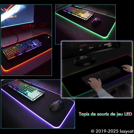 Tapis de souris de jeu RGB, tapis de souris Xxl 8003004mm, Accessoires de  jeu PC Tapis de souris, tapis de bureau de clavier pour ordinateur Gamer-  Noir