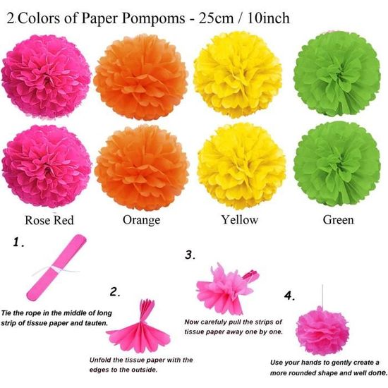 Kit Décoration Fête En Papier - 20 Pièces Avec Pompons, Fanions, Guirlandes - Pour Anniversaire, Mariage - 2