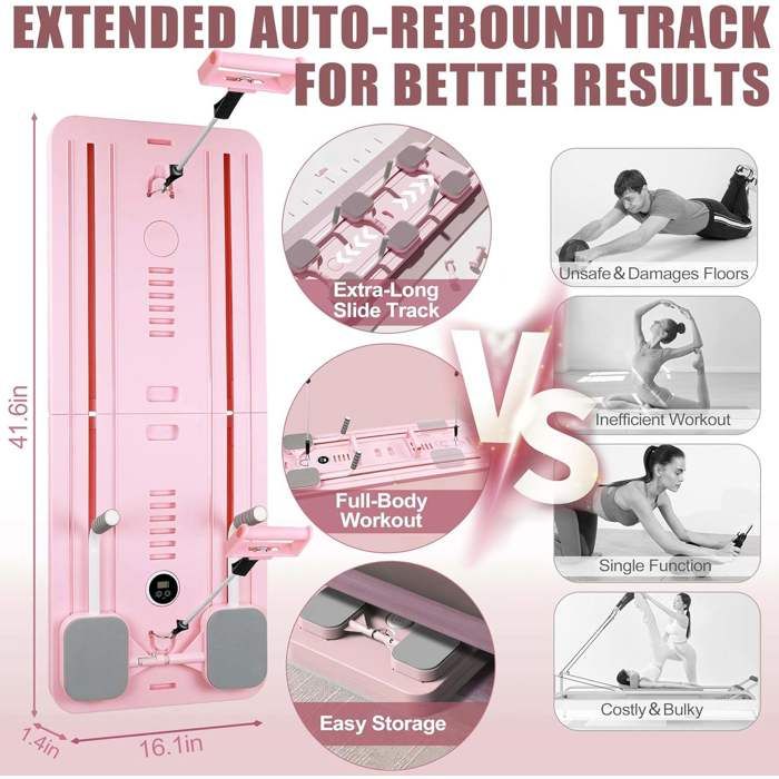 Planche De Pilates Reformeur 8 En 1 – Pliable, Avec Rebond Automatique, Coudières Et Genouillères