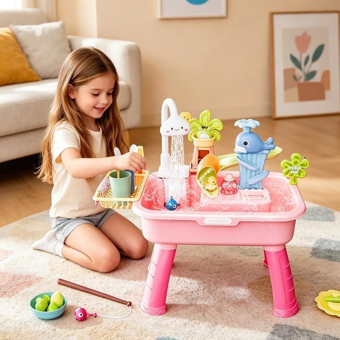 Table à Eau électrique pour étang De Pêche pour Enfants, évier De Jeu électrique avec Pompe Et Eaux Courantes, Robinet Rotatif à 180°, Pieds Amovibles, Utilisation Intérieure/extérieure Blue