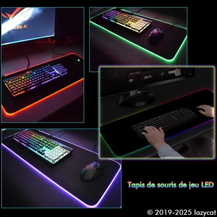 Tapis de Souris Gamer Lumineux Tapis de souris LED Light, Gaming Mouse Pad  avec LED Rétro-Eclairage RVB avec câble USB, 780x 300 x 4 - Cdiscount  Informatique
