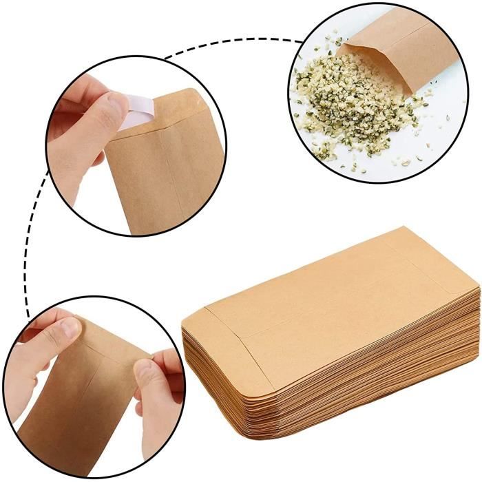 100pcs mini Sachet Papier Kraft avec ruban adh sif6 10cm Petit Sac