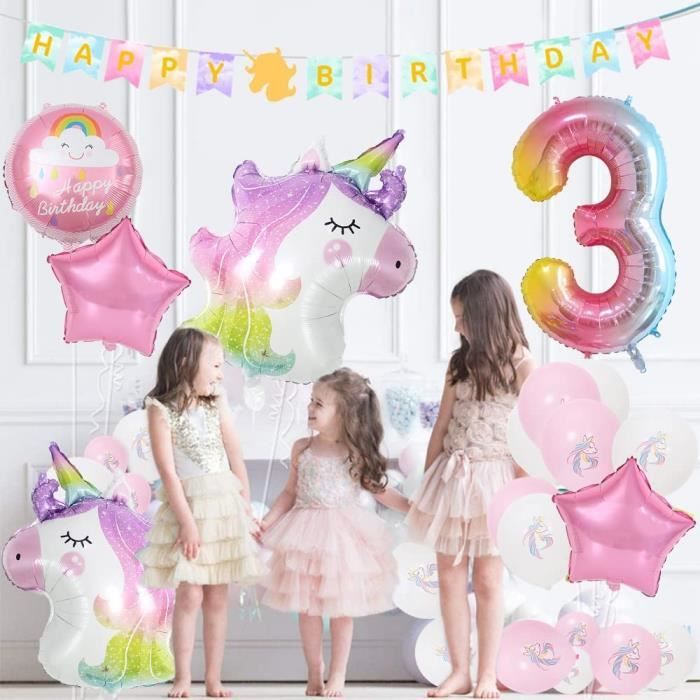 3 Ans Decoration Anniversaire Licorne Fille Ballon Licorne Anniversaire Fille 3 Ans Banniere de Joyeux Anniversaire Ballon Num 502 Cdiscount Maison