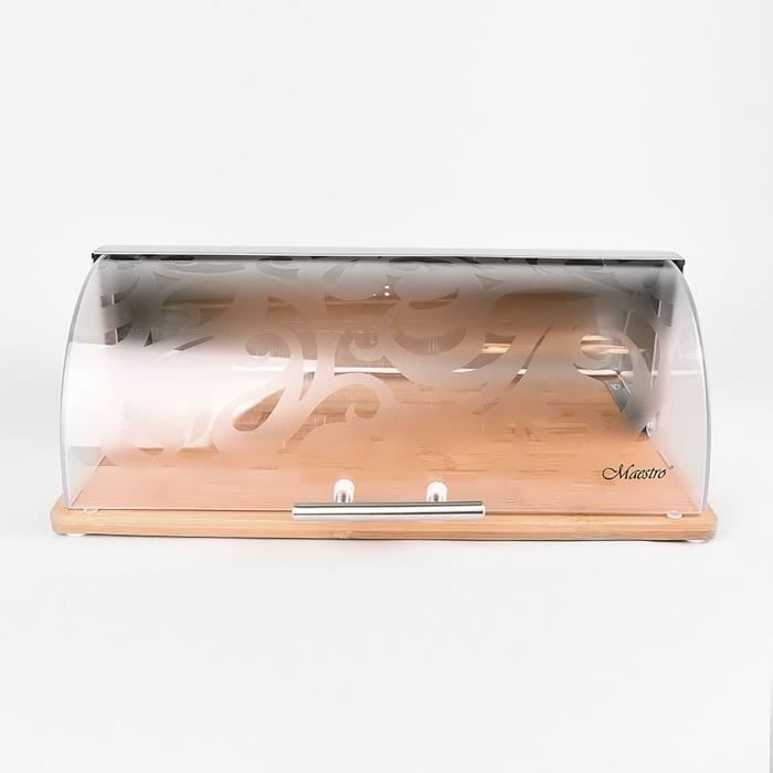 Boîte à Pain Maestro En Acier Inox Et Bois - Couvercle Coulissant, Design Élégant Pour Garder Le Pain Frais