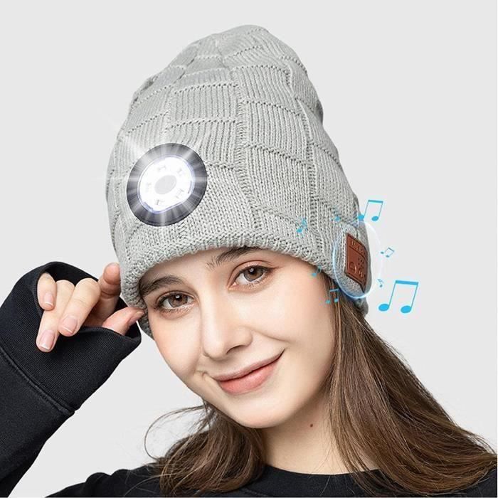 révéler-Bonnet d'hiver pour homme Avec lumière LED et musique Bluetooth  Rechargeable par USB Bonnet de course en laine Vintage Chau