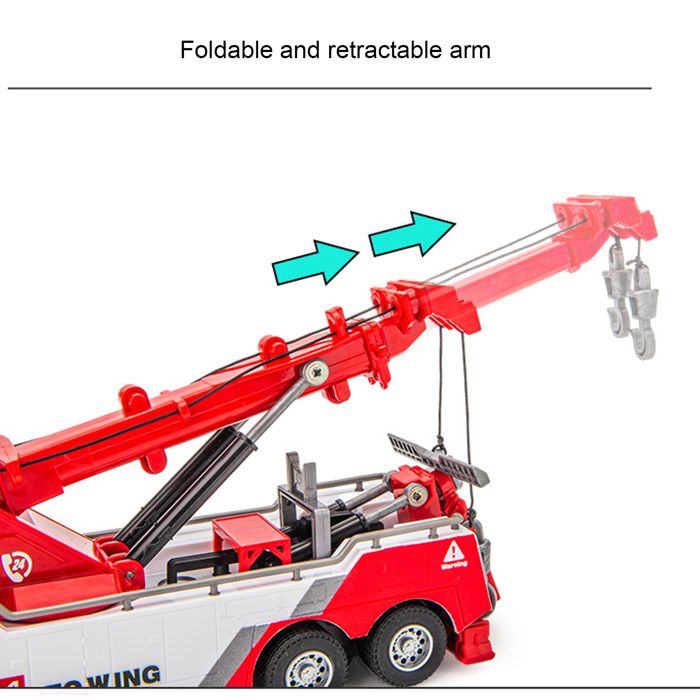 Camion Grue 1:32 Avec Lumière, Son, Bras 360° Et 2 Crochets – Alliage Métal, Modèle De Chantier, Pile LR44 Incluse, Dès 3 Ans