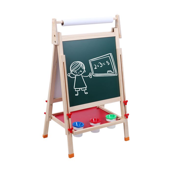 Chevalet Enfant 3 En 1 – Tableau Double Face Bois Pliable – Hauteur Réglable 37,4 à 49,2 Pouces – Avec Rouleau Papier
