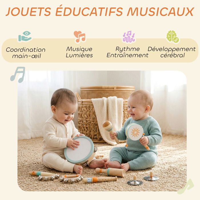 Xylophone Tambourin Bois Kit D'instruments Musique En Bois Pour Enfant - Xylophone, Tambourin