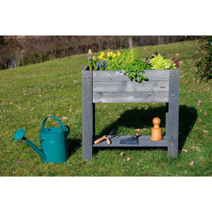 Bac potager sur pieds design anthracite avec étagère basse et bâche de — free download