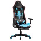 HLONONE Chaise Gaming Ergonomique, Chaise de Gaming avec Repose-Pied Télescopique avec Appui-tête et Support Lombaire, Noir et Bleu