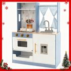 Cuisine Enfant 3 Ans+ COSTWAY 6 Accessoires - Effect Sons et Lumières avec Joli Rideaux Cadeaux de Noël ou d'Anniversaire Bleu