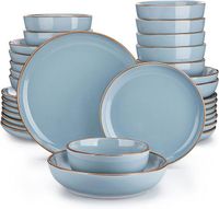 vancasso Assiettes NYMPH, 32 pièces Service de Table en Grès , ensemble de vaisselle pour 8 personnes - Bleu