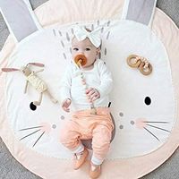 Tapis de jeu bébé rond animaux moquette enfant pour fille et garçon - Rose - 100% coton - 90cm de diamètre