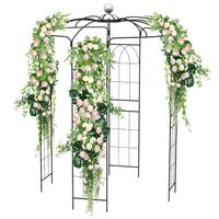 COSTWAY Arche de Jardin avec Treillis 206 x 206 x 286cm-en Forme de Cage à Oiseaux-Crochet de Suspension-en Métal-Plantes Grimpantes