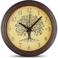 Horloge Murale Arbre de Vie Ø 30,5 cm - Grands Chiffres- Radio Pilotée et Silencieux - Moulure de Cadre - Cadran effet Bois