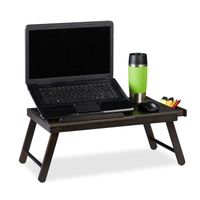 Relaxdays Table d’ordinateur portable, HLP 25x60x35 cm, bambou, pliante, bureau, tablette genoux, tiroir, marron foncé