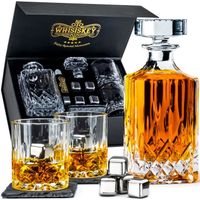 Whisiskey Carafe Whisky - Classic - 1000 ml - 2 Verres à Whisky, 8 Pierres à Whisky et Pinces - Vin Carafe Decanter - Cadeau homme