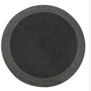 TAPIS Tapis Intérieur et Extérieur, Tissé Polypropylène Tapis en Noir Gris, Rond 80cm