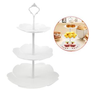 Blanc fête du thé Décoration de Table Présentoir à Dessert en Plastique à 3 Niveaux Présentoir à Cupcakes Présentoir à Bonbons pour Mariage Maison Anniversaire 