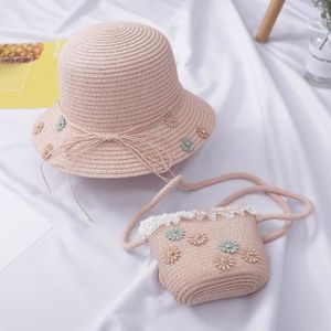 CHAPEAU - BOB Mignon filles plage seau casquette respirante paille chapeau de soleil + épaule sac - Type E