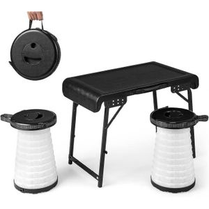 TABLE ET CHAISES CAMPING GOPLUS Table de Camping avec 2 Tabourets Rétractab